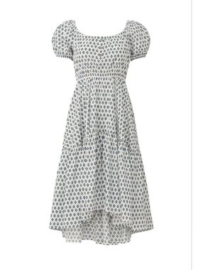 Caroline Constas | Bardot Flounce Dress | Blue & White Diamond Print